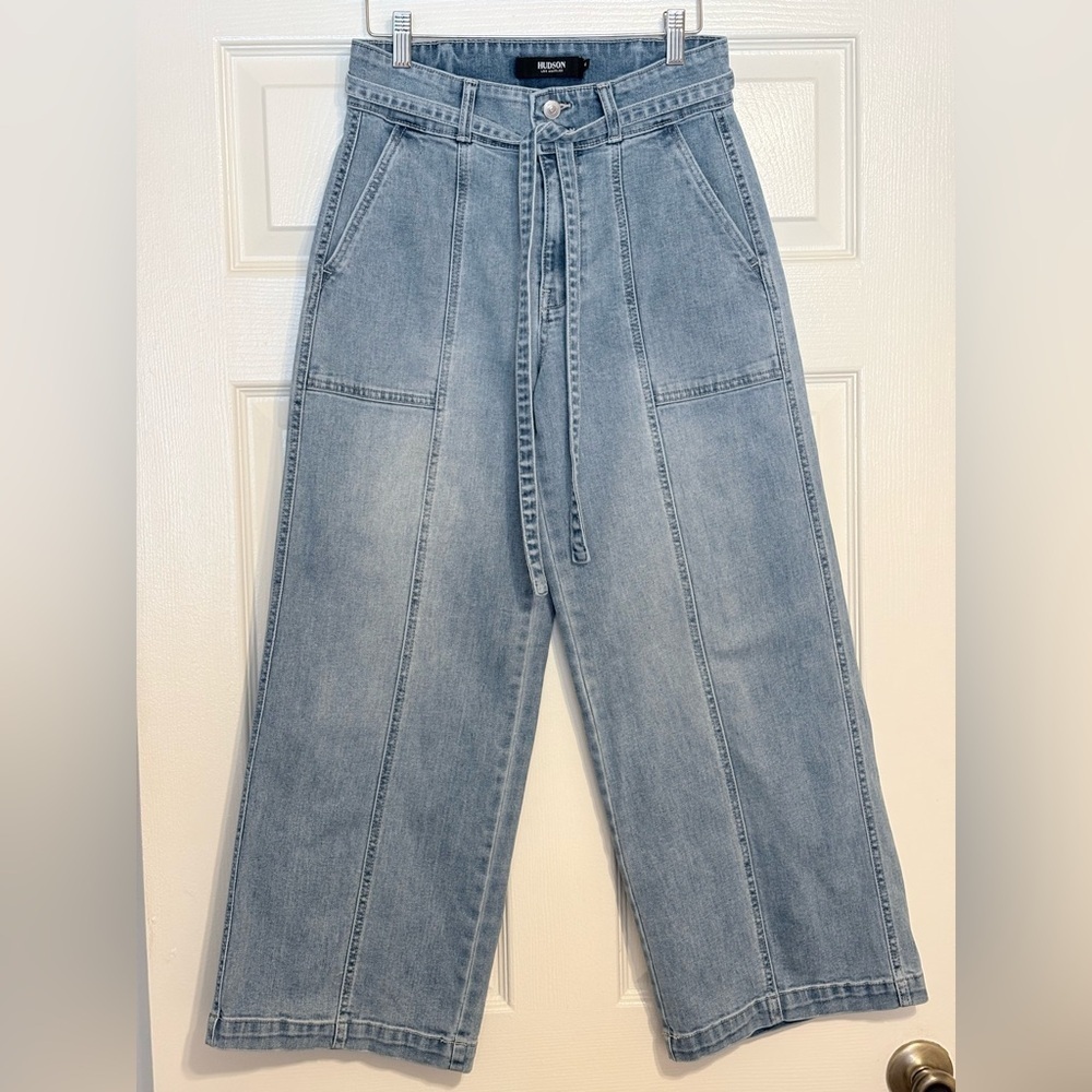 Hudson Mid Rise Tie Waist Wide Leg Cropped Light Wash Jeans 27 4 - Picture 6 of 12